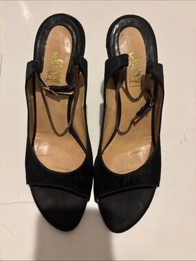 Versace Black Open-Toe Slingback Heels with Gold Chain
